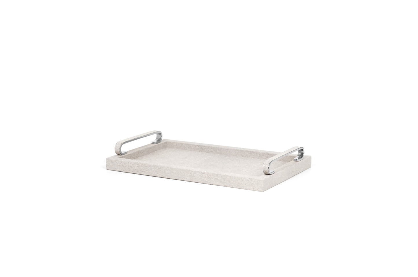 Foscari Wood Base Leather-Covered Tray with Metal Handles