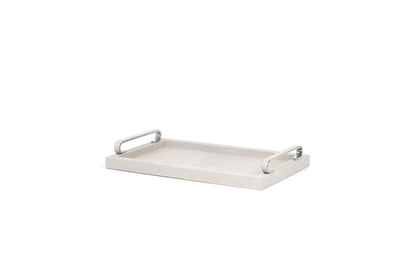 Foscari Wood Base Leather-Covered Tray with Metal Handles