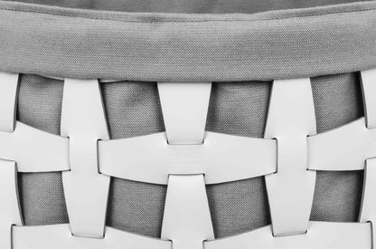 Hakenförmiger, handgewebter Korb aus regeneriertem Leder, weich, quadratisch mit Leinenfutter