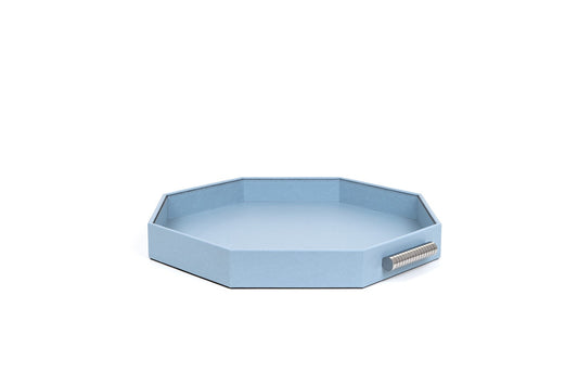 Grace Leather-Covered Wood Tray w Brass Handles Chrome M