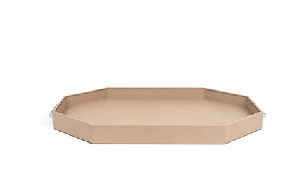 Grace Leather-Covered Wood Tray w Brass Handles Shiny Gold L