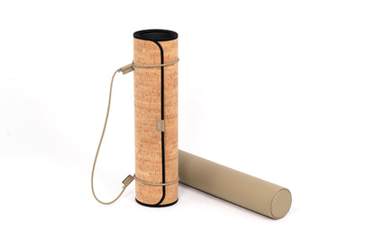 Pinetti Exercise Mat | Cork & Leather Mat: Cork top with non-slip technical backing, leather bolster sleeve, and carrying strap in chrome or shiny gold | Wellness / Fitness Accessories | 2Jour Concierge, your luxury lifestyle shop | luxury interiors, wellness décor, home gym accessories, boutique hotels, refined living, yacht décor, office décor, hospitality décor