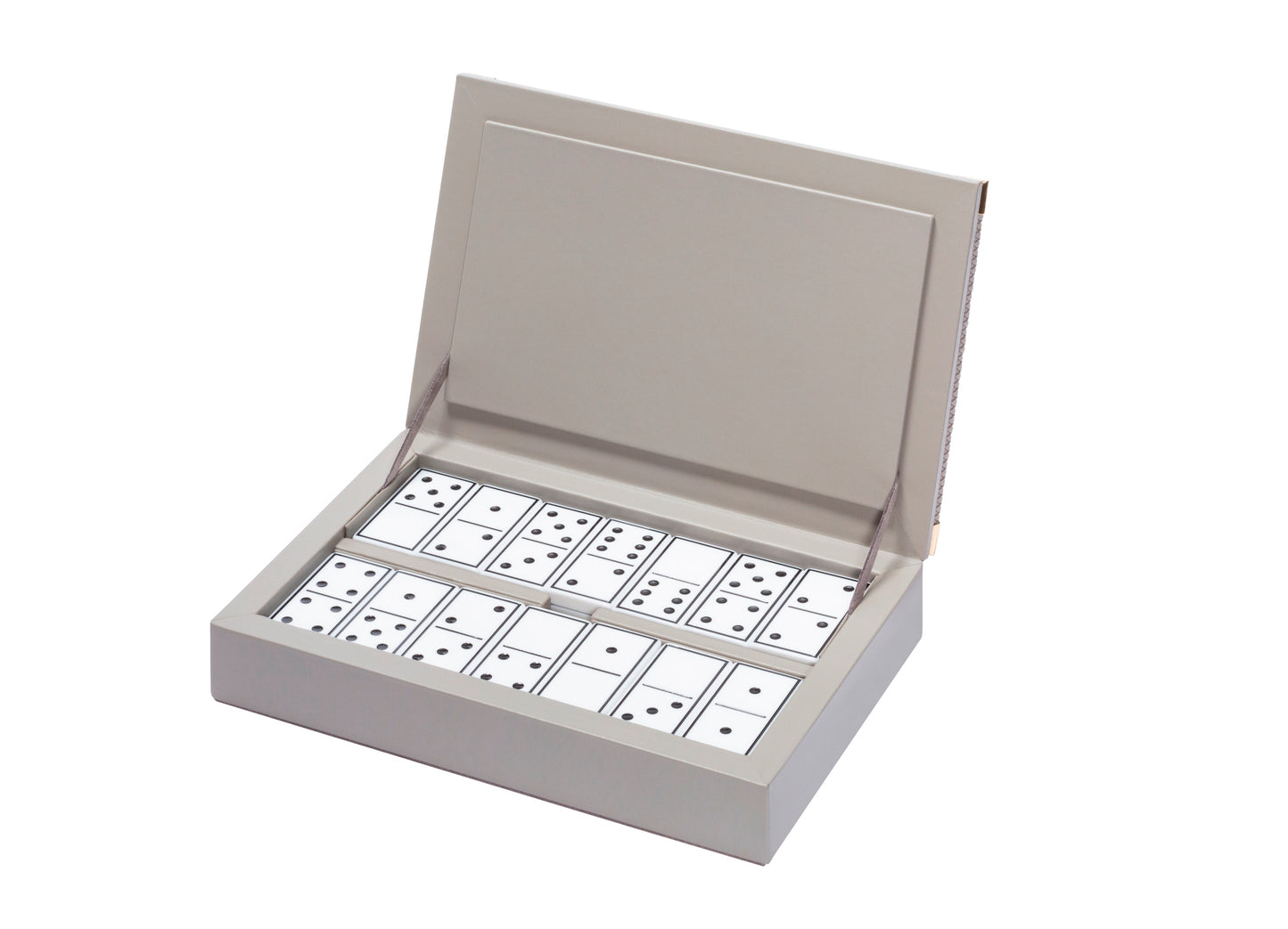 Riviere Thea Leather-Covered Domino Game Set With Braided Trim | Stylish Design with Braided Leather Trim and Metal Details | Set Equipped with Highly Resistant Glossy Plexiglass Domino Pieces | Choose Between Black or White Finish | Explore a Range of Luxury Domino Game Sets at 2Jour Concierge, #1 luxury high-end gift & lifestyle shop