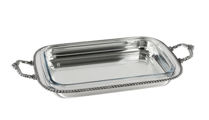 Zanetto Regina Anna | Rectangular Dish Container: Silver-plated metal with Pyrex glass and smooth, shiny finish, ideal for family-style serving | Tableware & Serveware / Dish Containers | 2Jour Concierge, your luxury lifestyle shop