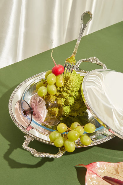Regina Anna Silver-Plated Dish Container, Round with Pyrex Glass