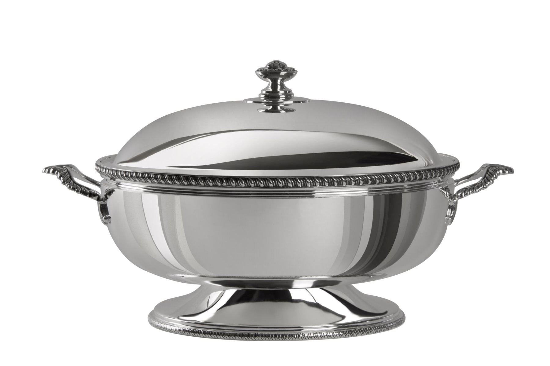 Zanetto Regina Anna | Round Thermic Dish Container: Silver-plated exterior with stainless steel interior and crystal glass bowl, smooth & shiny finish, ideal for maintaining dish temperature elegantly | Tableware & Serveware / Thermal Dish Containers | 2Jour Concierge, your luxury lifestyle shop
