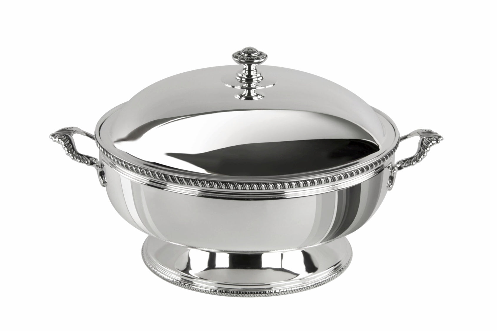 Zanetto Regina Anna | Round Thermic Dish Container: Silver-plated exterior with stainless steel interior and crystal glass bowl, smooth & shiny finish, ideal for maintaining dish temperature elegantly | Tableware & Serveware / Thermal Dish Containers | 2Jour Concierge, your luxury lifestyle shop