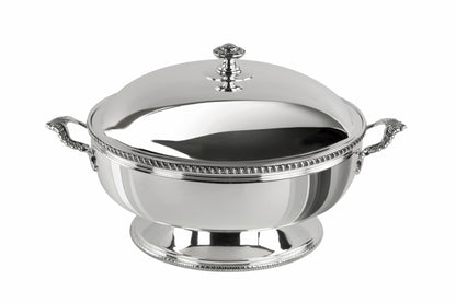 Zanetto Regina Anna | Round Thermic Dish Container: Silver-plated exterior with stainless steel interior and crystal glass bowl, smooth & shiny finish, ideal for maintaining dish temperature elegantly | Tableware & Serveware / Thermal Dish Containers | 2Jour Concierge, your luxury lifestyle shop