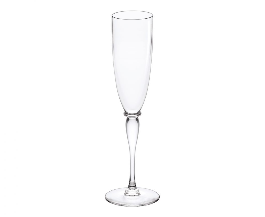 Amadeus Champagne Flute by Saint-Louis | Ode to the expertise and purity of crystal coloring | Represents the palette of Saint-Louis crystal hues and the perfection of its clear crystal | Elegant design with curves atop a slender stem | Rounded gob on a slender drawn leg | Pays homage to Wolfgang Amadeus Mozart | Collection: Amadeus | Color: Clear | Design: Timeless | Tableware and Champagne Flutes | 2Jour Concierge, your luxury lifestyle shop