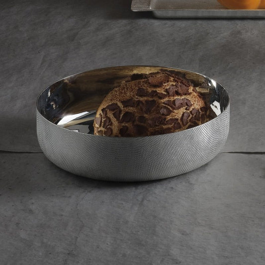 Zanetto New York Bread Basket | Bread Basket: Silver-plated metal bread basket with matte CANAPA texture, offering an elegant presentation for rolls and artisanal loaves | Tableware & Serveware / Baskets | 2Jour Concierge, your luxury lifestyle shop