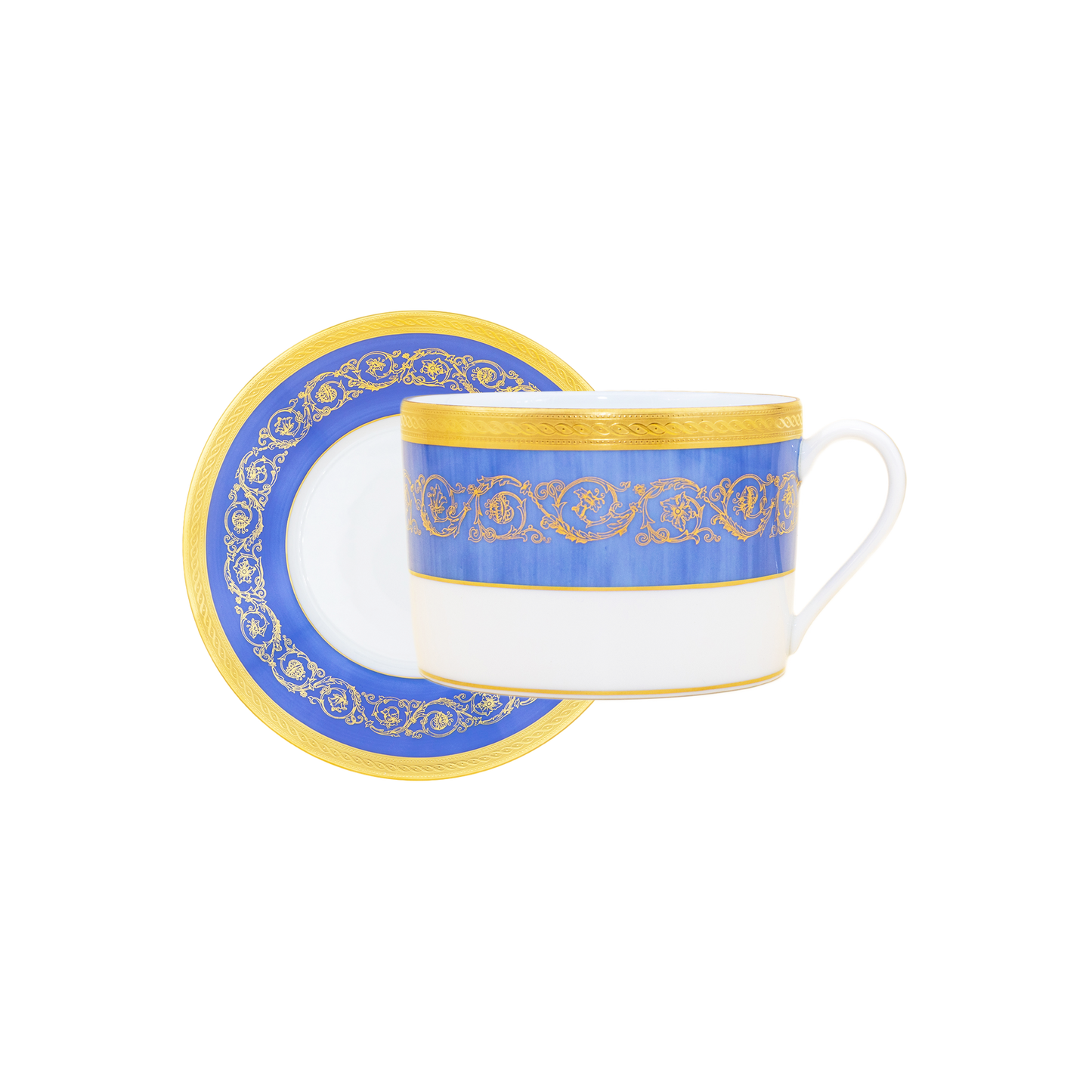Haviland Parlon Ambassade | Breakfast Cup & Saucer: Fine Limoges porcelain with ornamental border motif and smooth, glazed finish, perfect for morning tea, coffee, or hot chocolate | Tableware & Serveware / Cups & Mugs | 2Jour Concierge, your luxury lifestyle shop