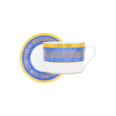 Ambassade Color Limoges Porcelain Breakfast Cup & Saucer with Ornamental Border Motif & Smooth Glazed Finish