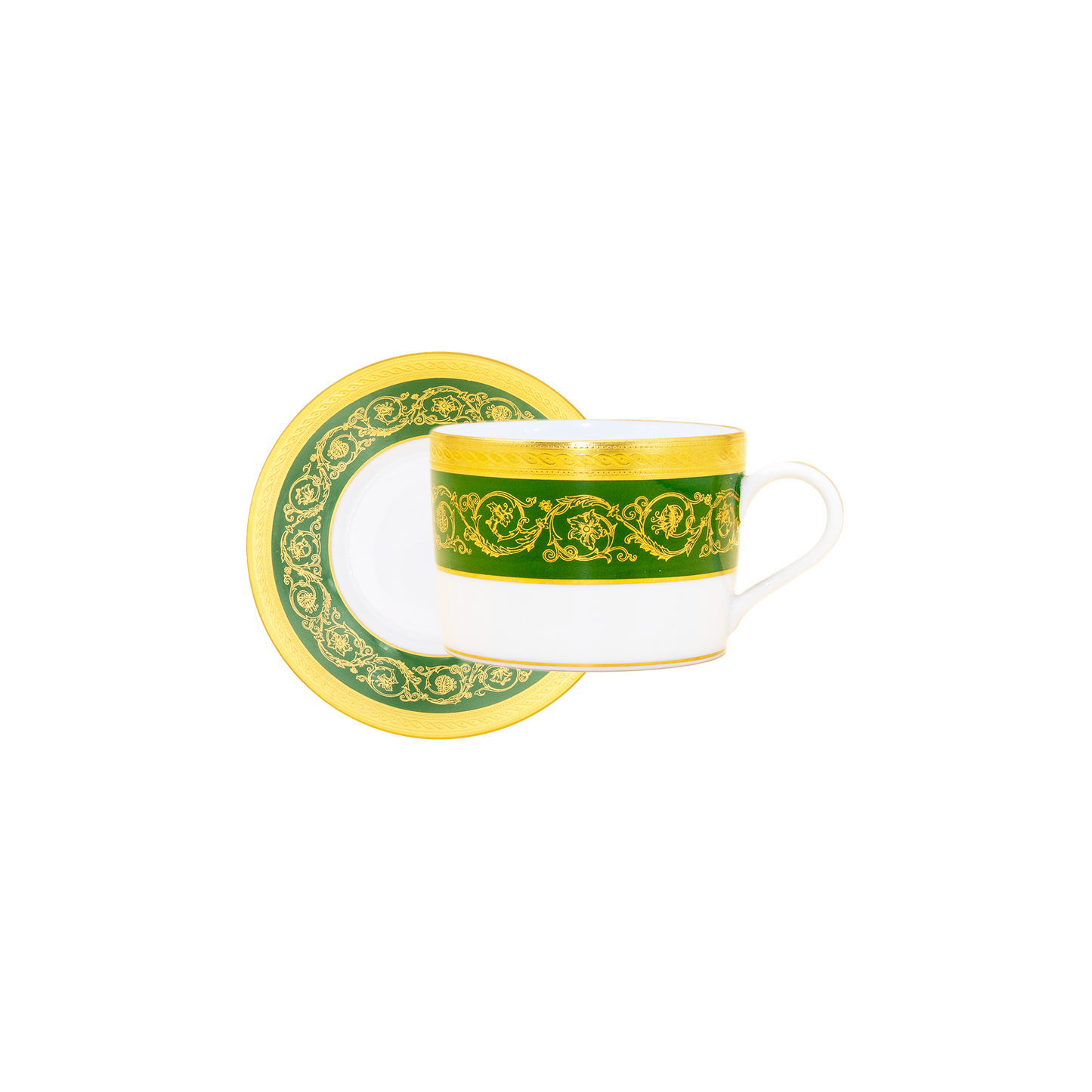 Haviland Parlon Ambassade | Tea Cup & Saucer: Fine Limoges porcelain with ornamental border motif and smooth, glazed finish, perfect for refined tea service or afternoon moments | Tableware & Serveware / Cups & Mugs | 2Jour Concierge, your luxury lifestyle shop