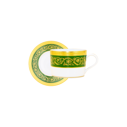 Haviland Parlon Ambassade | Tea Cup & Saucer: Fine Limoges porcelain with ornamental border motif and smooth, glazed finish, perfect for refined tea service or afternoon moments | Tableware & Serveware / Cups & Mugs | 2Jour Concierge, your luxury lifestyle shop