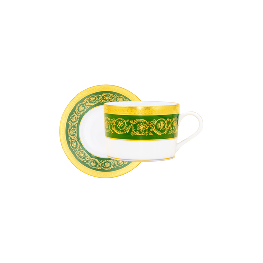 Haviland Parlon Ambassade | Tea Cup & Saucer: Fine Limoges porcelain with ornamental border motif and smooth, glazed finish, perfect for refined tea service or afternoon moments | Tableware & Serveware / Cups & Mugs | 2Jour Concierge, your luxury lifestyle shop
