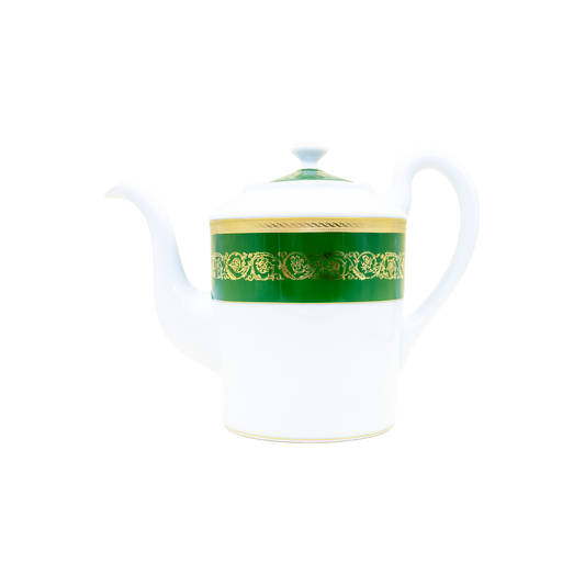 Ambassade Color Limoges Porcelain Coffee/Tea Pot with Ornamental Border Motif & Smooth Glazed Finish
