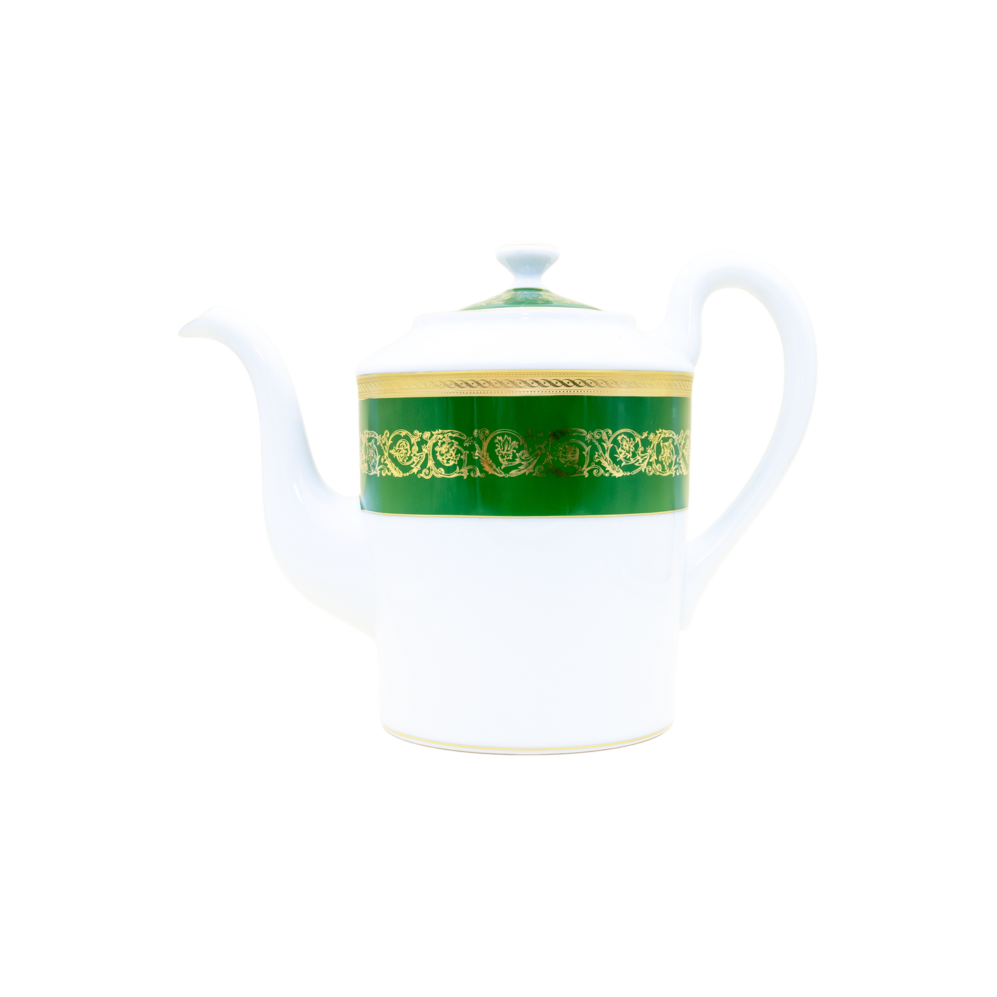Ambassade Color Limoges Porcelain Coffee/Tea Pot with Ornamental Border Motif & Smooth Glazed Finish