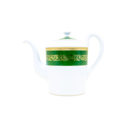 Ambassade Color Limoges Porcelain Coffee/Tea Pot with Ornamental Border Motif & Smooth Glazed Finish