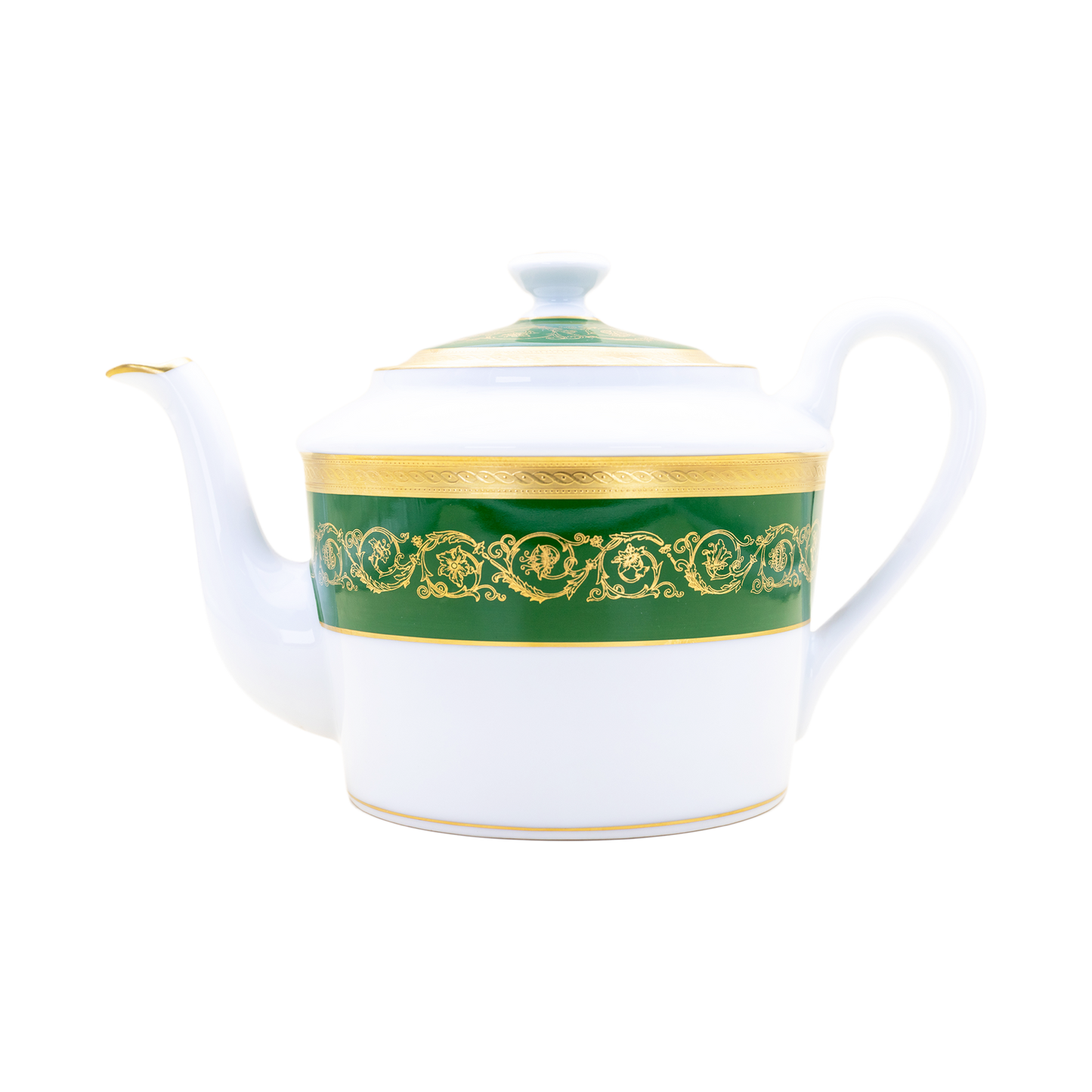 Ambassade Color Limoges Porcelain Coffee/Tea Pot with Ornamental Border Motif & Smooth Glazed Finish