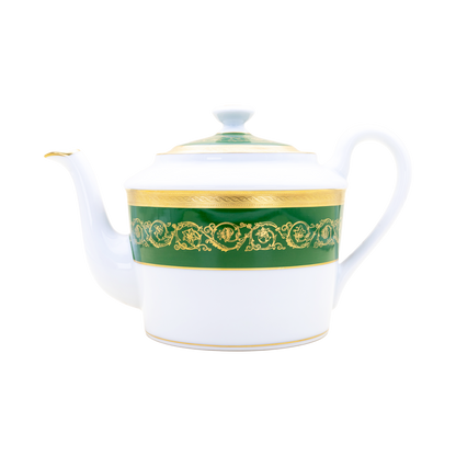 Ambassade Color Limoges Porcelain Coffee/Tea Pot with Ornamental Border Motif & Smooth Glazed Finish