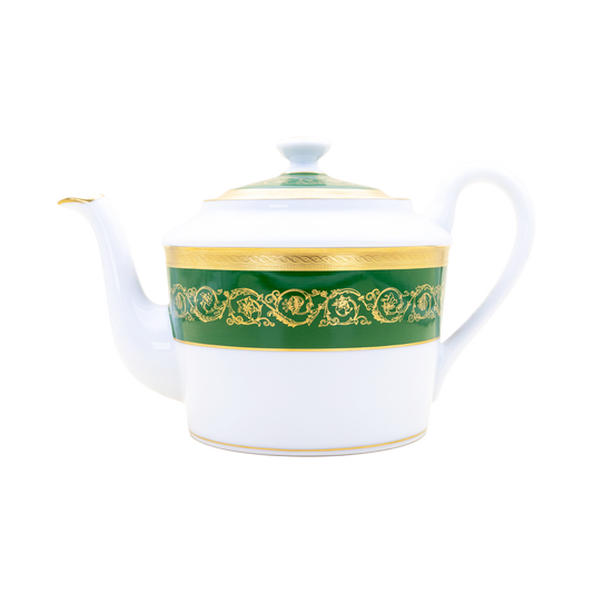 Ambassade Color Limoges Porcelain Coffee/Tea Pot with Ornamental Border Motif & Smooth Glazed Finish