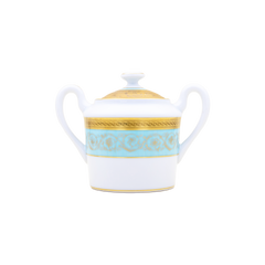 Ambassade Color Limoges Porcelain Sugar Bowl with Ornamental Border Motif & Smooth Glazed Finish