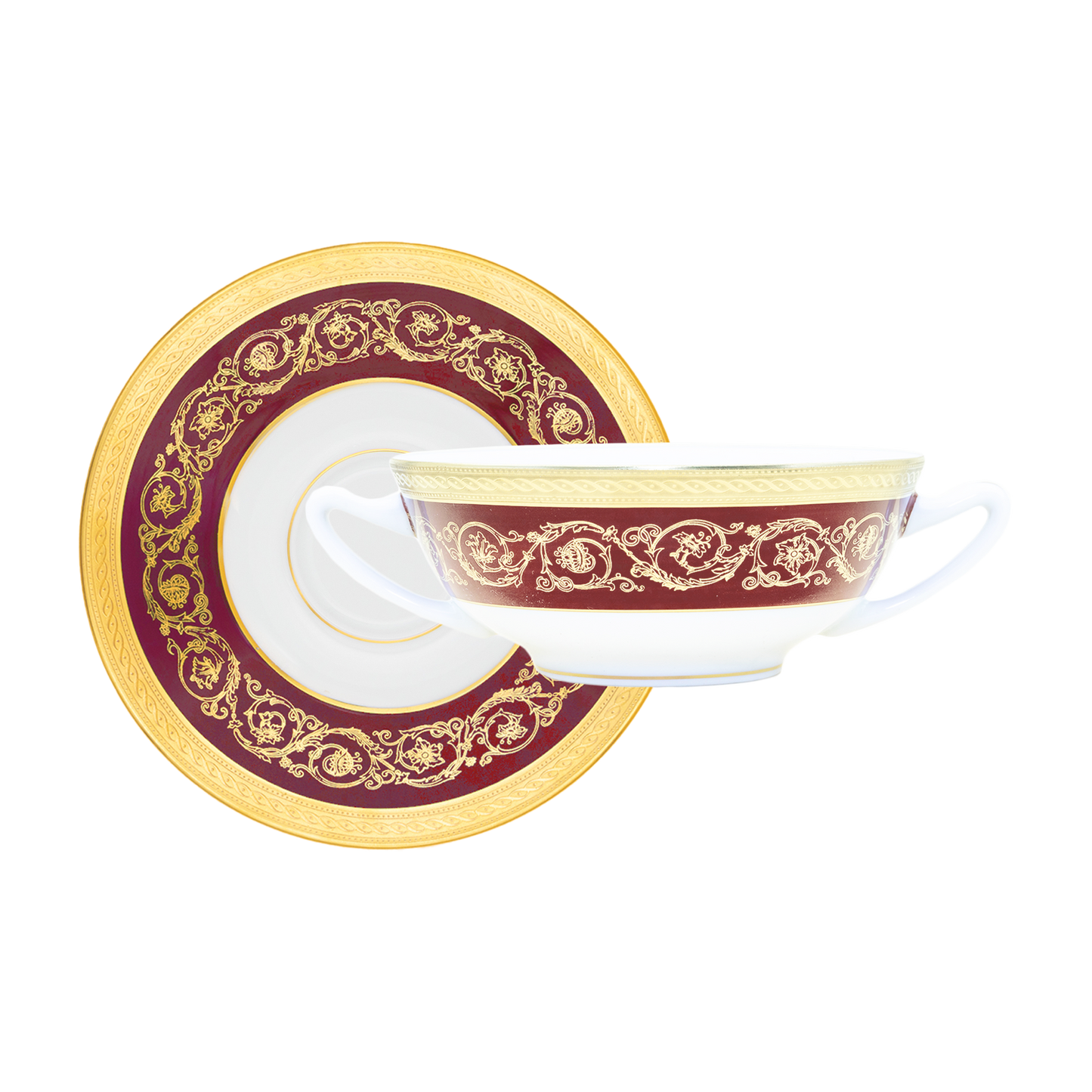 Haviland Parlon Ambassade | Cream Soup Bowl & Saucer: Fine Limoges porcelain with ornamental border motif and smooth, glazed finish, ideal for serving cream soups, consommés, or elegant starters | Tableware & Serveware / Bowls | 2Jour Concierge, your luxury lifestyle shop**