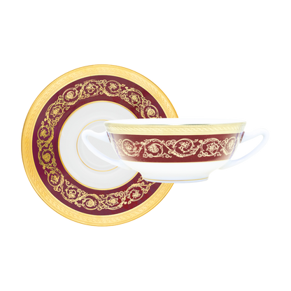 Haviland Parlon Ambassade | Cream Soup Bowl & Saucer: Fine Limoges porcelain with ornamental border motif and smooth, glazed finish, ideal for serving cream soups, consommés, or elegant starters | Tableware & Serveware / Bowls | 2Jour Concierge, your luxury lifestyle shop**