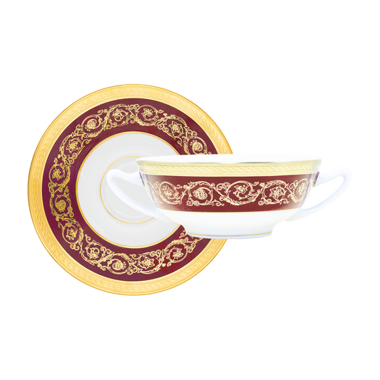Haviland Parlon Ambassade | Cream Soup Bowl & Saucer: Fine Limoges porcelain with ornamental border motif and smooth, glazed finish, ideal for serving cream soups, consommés, or elegant starters | Tableware & Serveware / Bowls | 2Jour Concierge, your luxury lifestyle shop**