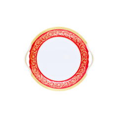 Ambassade Color Limoges Porcelain Cake Dish, Round with Ornamental Border Motif & Smooth Glazed Finish