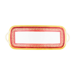 Ambassade Color Limoges Porcelain Cake Dish, Rectangular with Ornamental Border Motif & Smooth Glazed Finish