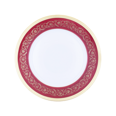Ambassade Color Limoges Porcelain Flat Dish, Round with Ornamental Border Motif & Smooth Glazed Finish