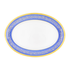 Ambassade Color Limoges Porcelain Oval Platter with Ornamental Border Motif & Smooth Glazed Finish