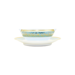 Ambassade Color Limoges Porcelain Gravy Boat with Ornamental Border Motif & Smooth Glazed Finish