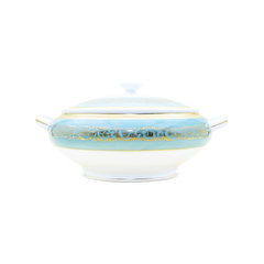 Ambassade Color Limoges Porcelain Soup Tureen with Ornamental Border Motif & Smooth Glazed Finish