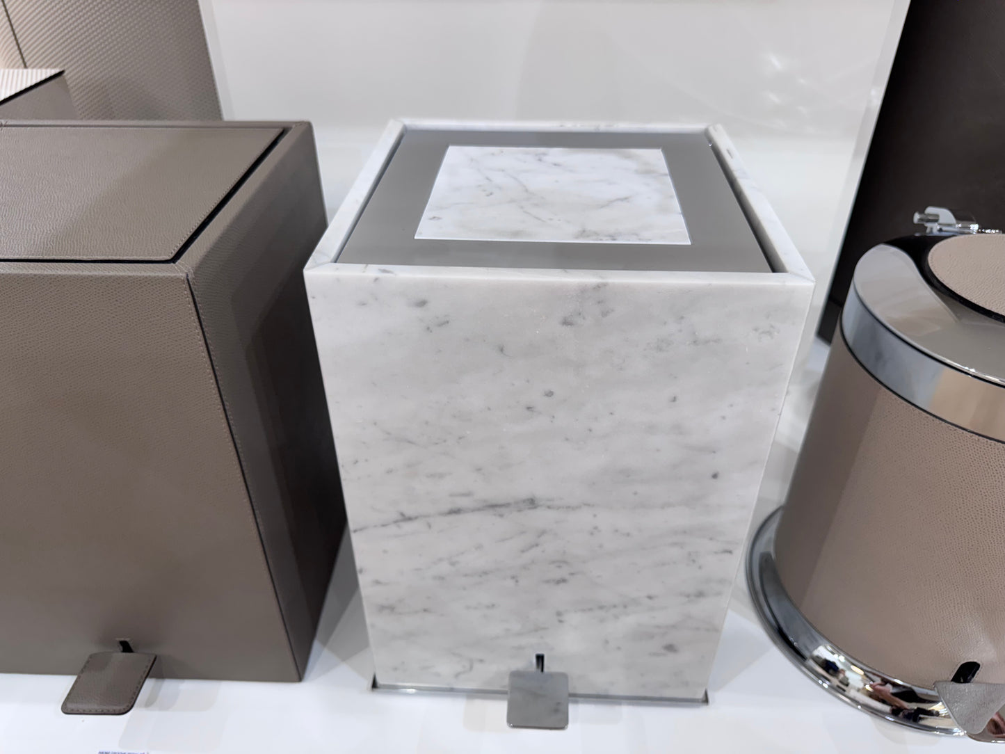 Positano Marble Pedal Bin Square With Metal Base Frame