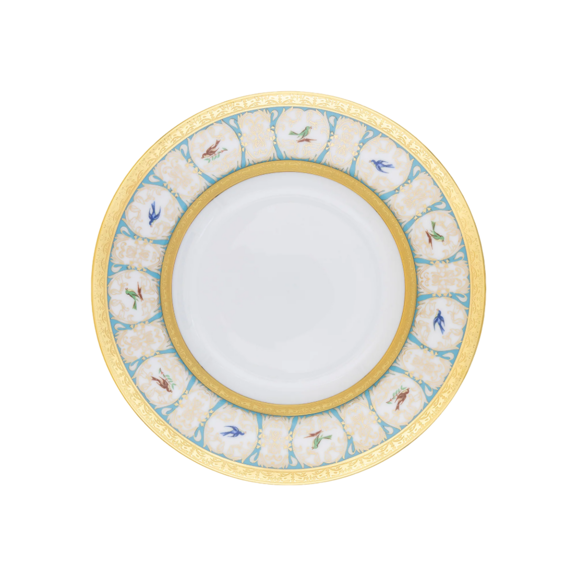 Robert Haviland & C. Parlon Bengalis | Rim Soup Plate: Fine Limoges porcelain with bird and turquoise scroll motif and smooth, glazed finish, perfect for refined presentations of soups or bisques | Tableware & Serveware / Soup Plates | 2Jour Concierge, your luxury lifestyle shop