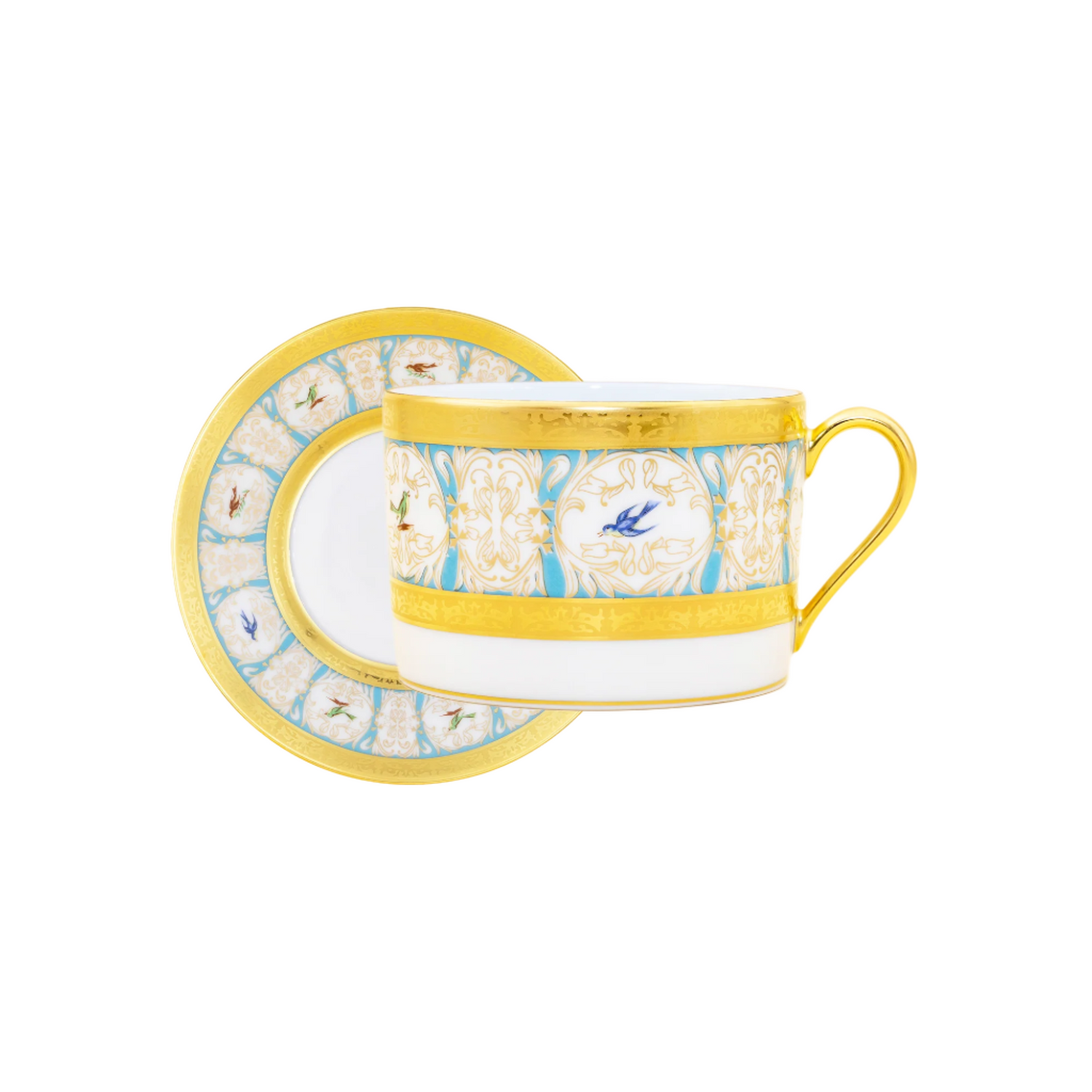 Robert Haviland & C. Parlon Bengalis | Breakfast Cup & Saucer: Fine Limoges porcelain with bird and turquoise scroll motif and smooth, glazed finish, perfect for coffee, tea, or hot chocolate at breakfast | Tableware & Serveware / Cups & Mugs | 2Jour Concierge, your luxury lifestyle shop