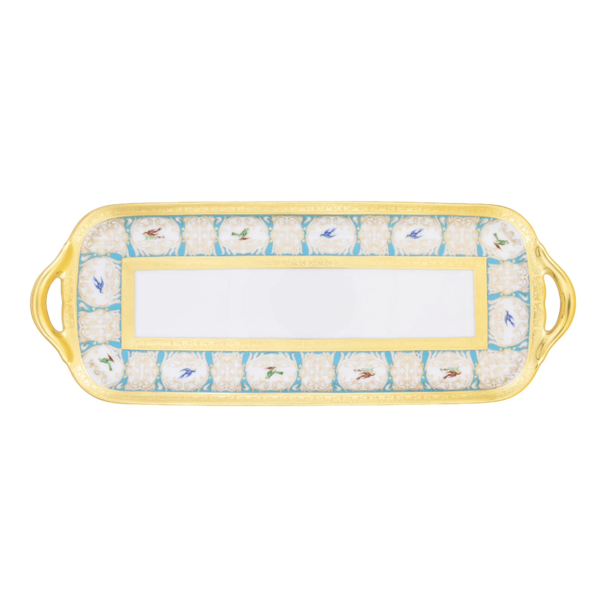 Robert Haviland & C. Parlon Bengalis | Rectangular Cake Dish: Fine Limoges porcelain with bird and turquoise scroll motif and smooth, glazed finish, perfect for tea cakes, pastries, or composed dessert arrangements | Tableware & Serveware / Serving Dishes | 2Jour Concierge, your luxury lifestyle shop