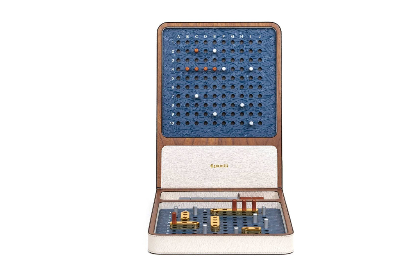 Pinetti Battleship Board Game | Leather-covered wood battleship board game combining luxury with classic gameplay | Home Decor and Games | 2Jour Concierge, your luxury lifestyle shop