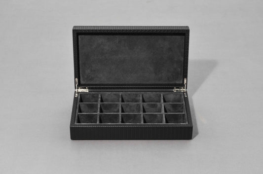 Leather-Covered Cufflinks Box With Lid And Suede Lining