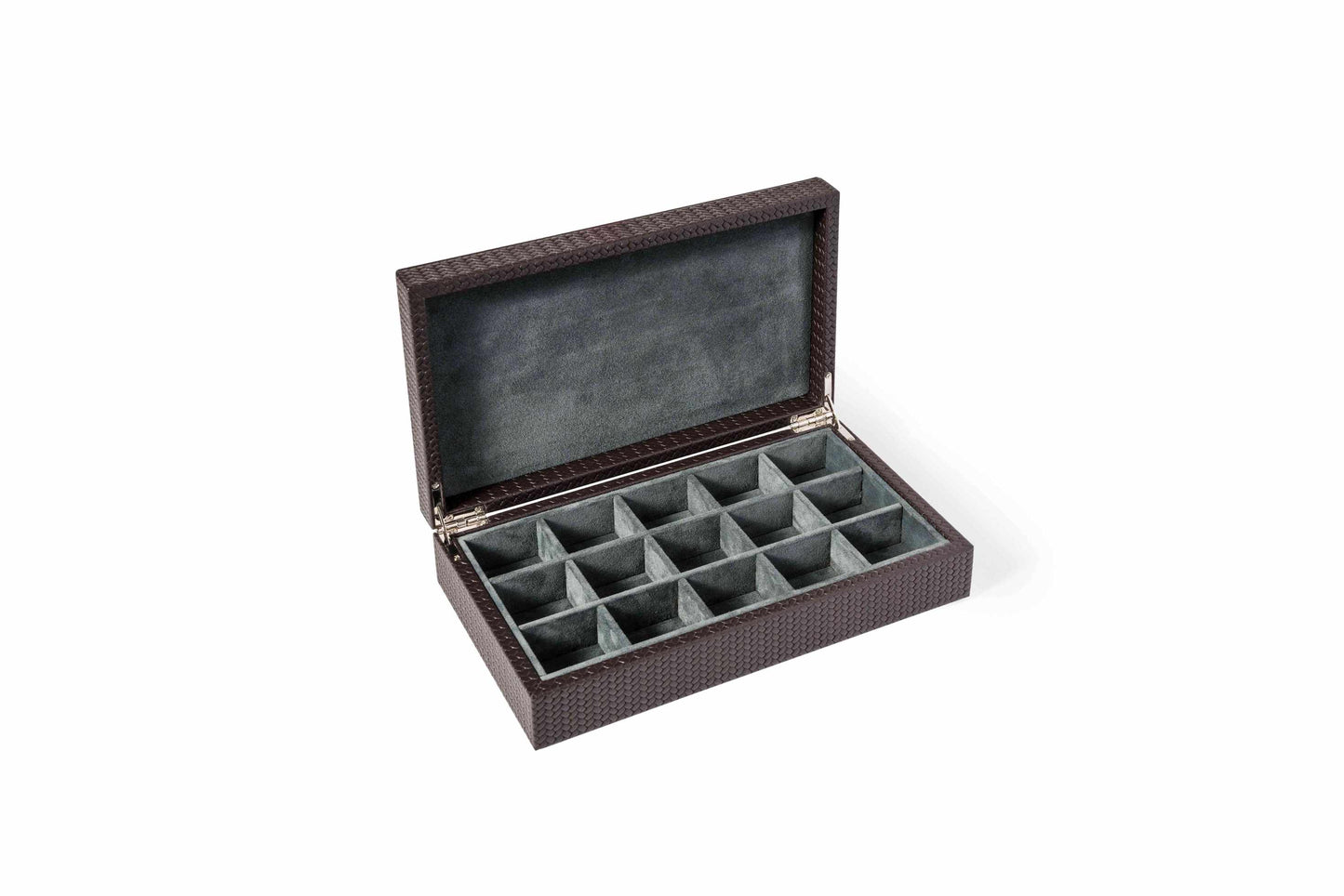Leather-Covered Cufflinks Box With Lid And Suede Lining