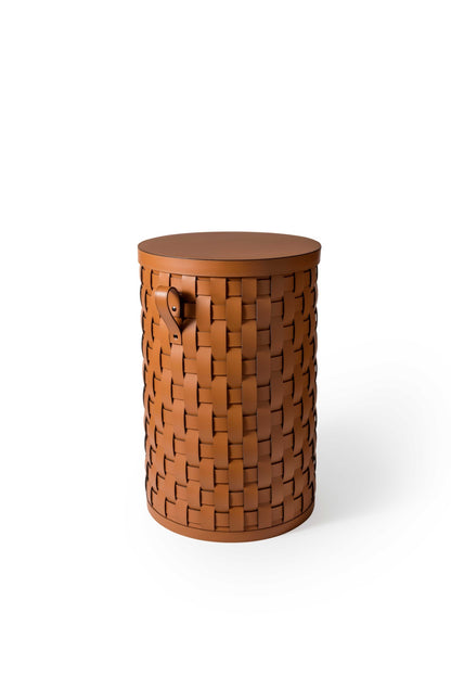 Demetra Handwoven Regenerated Leather Basket, Round