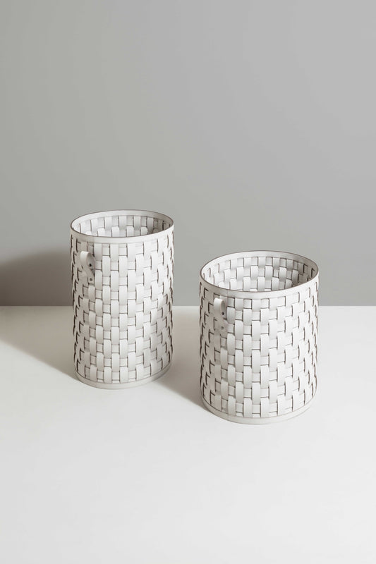 Demetra Handwoven Regenerated Leather Basket, Round