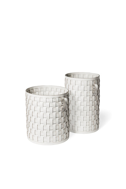 Demetra Handwoven Regenerated Leather Basket, Round