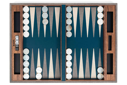 Leather-Covered Walnut Wood Backgammon Game Set