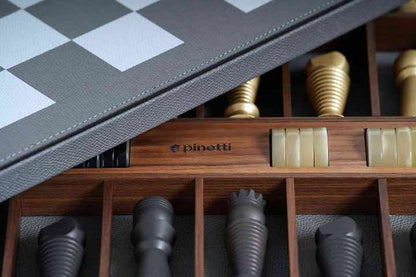 Pinetti Wood and Leather Chess and Checkers Game Board | Combines Classic Elegance with Modern Design | Crafted with Fine Wood and Luxurious Leather | Perfect for Leisure and Entertainment | Explore a Range of Luxury Home Accessories at 2Jour Concierge, #1 luxury high-end gift & lifestyle shop