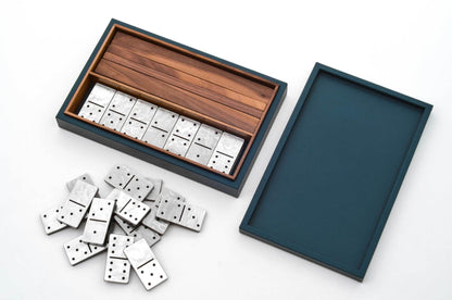 Pinetti Domino Game Set in Leather-Covered Wood Box with Pearled Pawns | Premium Craftsmanship | Elegant Leather Cover | Includes Pearled Pawns for Added Luxury | Perfect for Leisure and Entertainment | Explore a Range of Luxury Home Accessories at 2Jour Concierge, #1 luxury high-end gift & lifestyle shop