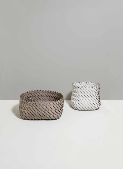 Pinetti × Antonio De Marco Almeria | Hand-Woven Leather Baskets: Eco-friendly washable leather baskets, hand-woven and available in multiple shapes and sizes, ideal for indoor and outdoor use | Storage & Outdoor / Baskets | 2Jour Concierge, your luxury lifestyle shop | luxury interiors, refined living, yacht décor, spa décor, outdoor elegance, boutique hotels, home organization, hospitality décor, office décor