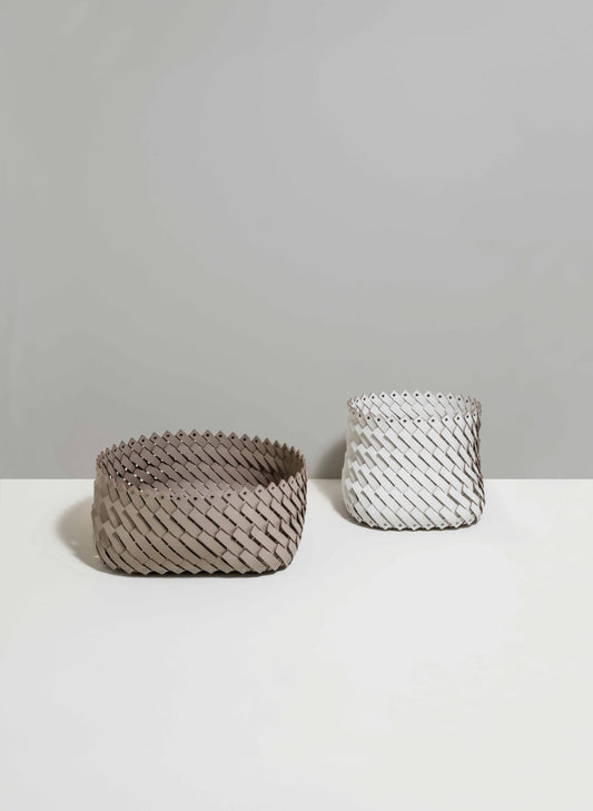 Pinetti × Antonio De Marco Almeria | Hand-Woven Leather Baskets: Eco-friendly washable leather baskets, hand-woven and available in multiple shapes and sizes, ideal for indoor and outdoor use | Storage & Outdoor / Baskets | 2Jour Concierge, your luxury lifestyle shop | luxury interiors, refined living, yacht décor, spa décor, outdoor elegance, boutique hotels, home organization, hospitality décor, office décor